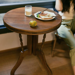 复古做旧实木小圆桌饭桌西餐桌，阳台庭院桌椅边几茶桌折叠咖啡桌子
