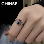 纯银戒指女复古四叶草高级感设计2024年秋季食指戒时尚个性潮