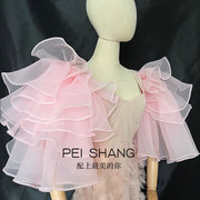 浅粉色婚纱礼服手套新娘长款手套纱纱多层遮手臂袖子造型拍照配饰