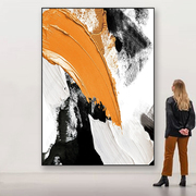 肌理油画立体抽象黑白橙装饰画高档客厅玄关背景墙挂画样板房壁画