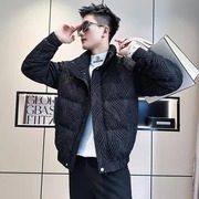 欧洲站条纹棉衣男冬季保暖加厚高端时尚潮流休闲短.版棉袄外
