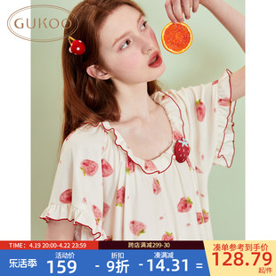 Gukoo/果壳睡衣女春夏带杯带胸垫吊带睡裙女草莓满印系列家居服B