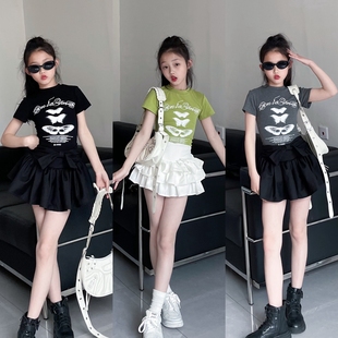 甜酷女童夏季修身韩版短袖，t恤可爱女宝宝，少儿舞蹈六一演出服