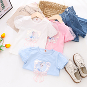 女童纯棉卡通公主泡泡短袖T恤 夏季薄款儿童宝宝女孩洋气圆领上衣