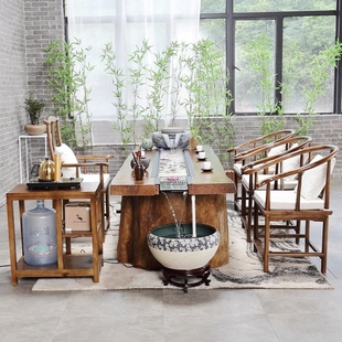 实木新中式流水茶桌椅组合养鱼创意景观一体禅意功夫茶几精致茶台