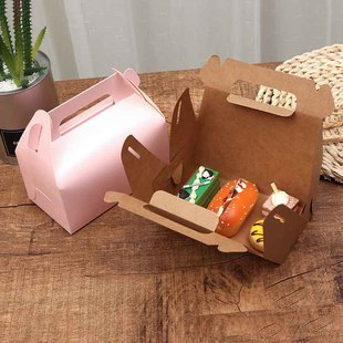 手提西点盒慕斯糕点甜点切块蛋糕打包盒炸鸡快餐盒包装可定制LOGO