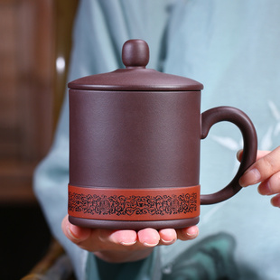 宜兴手工紫砂杯原矿，紫泥大容量茶杯办公男士泡，茶杯带盖子茶具