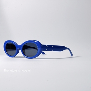 高街风格宝蓝色墨镜UV400防紫外线辐射配近视椭圆形韩版太阳眼镜