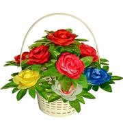 的清明节绢花祭祀玫瑰，花篮11头仿真假花，七彩玫瑰套装花篮