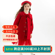 迪迪鹿童装门店同款23冬季女大儿童红色呢大衣423303