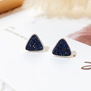 s925纯银针璀璨蓝水晶，满钻耳钉三角，几何气质耳饰简约流行饰品