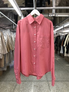 玫粉色衬衫女设计感小众，23年早春韩版宽松棉质长袖纯色衬衣
