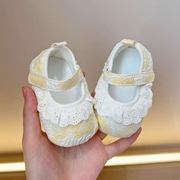 新生婴儿公主鞋软底蕾丝花边女宝宝学步鞋春秋0-1岁防滑不掉布鞋