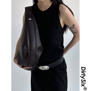 DirtySix原创设计大容量黑色褶皱单肩包时尚复古大包手提包饺子包