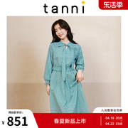 tanni早秋法式淑女气质显瘦优雅系带领连衣裙TL31DR603A