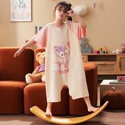 夏季卡通母女装纯棉短袖睡裙儿童大童女童连体睡衣亲子兔子家居服