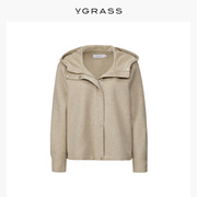 VGRASS高级感毛呢外套冬季手工精裁丝毛短款大衣女VSD1N40740