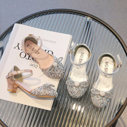 女童公主鞋韩版中大童水晶鞋2023高跟单鞋童中大包头舞蹈凉鞋
