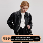 designerplus美式复古pu黑色，皮衣女小个子，拉链短款机车夹克外套