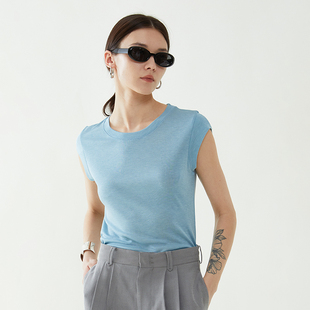 ROHEME桑蚕丝真丝短袖T恤女款夏季设计师原创宽松短款针织衫背心