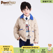 pawinpaw卡通小熊童装秋冬男童儿童格纹棉服，撞色满印保暖舒适