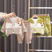 婴儿衣服春秋外套小童装可爱超萌三件套分体套装一周岁男宝宝春装
