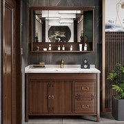 新中式橡木浴室柜落地式洗脸洗手盆柜组合卫生间洗漱台实木卫浴柜