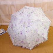 黑胶雨伞折叠太阳伞蕾丝，花边防晒防紫外线洋伞，遮阳伞女晴雨两