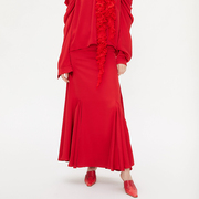 evenbuyer很会买pann红色限定褶裥垂坠鱼尾超长半身裙