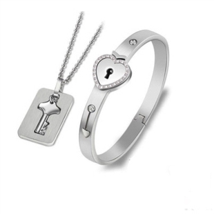 情侣手链一对情侣款同心锁，纯银可刻字小设计感简约生日礼物手镯