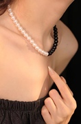奥地利珍珠黑白手链天然珍珠玛瑙，14k包金黑白玫瑰色手工精致礼物