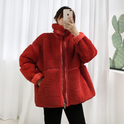 摩登m.deng197设计感皮毛一体上衣女冬装韩版时尚羊羔毛外套