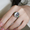 黛玥银镶天然玉石冰种椭圆，玛瑙玉髓指环，阳绿翡翠小蛋面戒指女