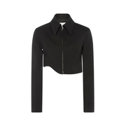 RECTO 春季女士腰部不规则设计中性酷飒短款黑色长袖夹克外套