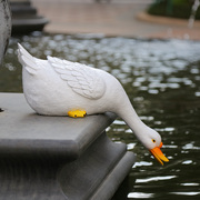 户外庭院假山鱼缸水景鱼池装饰造景创意仿真动物R大号喝水鸭子摆