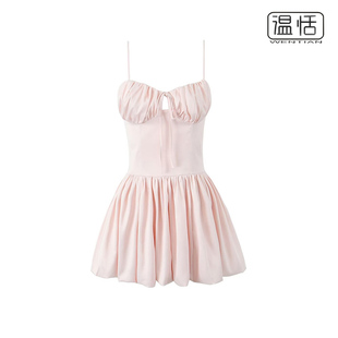 纯欲粉色性感胸衣式系带镂空性感吊带蓬蓬裙度假公主短裙