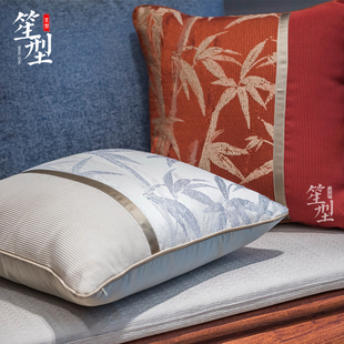 新中式抱枕竹影婆娑实木红木，沙发坐垫靠垫靠背中国风，定制腰枕含芯