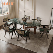 ULLLO 法式复古餐桌大平层别墅椭圆形大理石餐桌设计师吃饭桌子