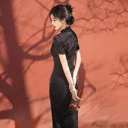 黑色旗袍女新中式国风连衣裙2024改良年轻款少女中长款小个子