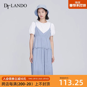DTLANDO夏季蓝色两件套连衣裙女高级小众设计清新长裙