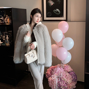 FairyJiang冬季灰色环保毛皮草外套女高级感设计休闲减龄短款上衣