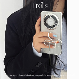 Trolls银丝流苏蝴蝶结韩国ins小众银色指环支架适用华为mat60pro/iphone15promax手机壳X100高级感iqoo12