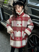 女童双面羊绒外套秋冬款，2023儿童冬季加厚毛呢，女大童呢子大衣