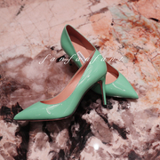 fanfanfant 性感CL85 高级绿色牛漆皮 工作鞋 8.5CM舒适高跟鞋