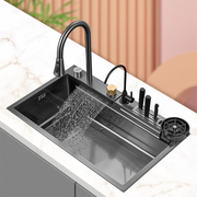 纳米304不锈钢飞雨瀑布水槽大单，槽洗菜盆厨房洗杯器家用左侧下水