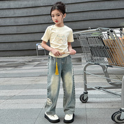 女童夏装套装2024新中式国风儿童短袖，牛仔裤女大童夏季两件套