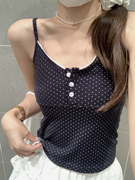 suseyiku2024夏季韩版纽扣波点设计感修身纯棉吊带背心t恤上衣女