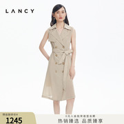 朗姿/LANCY风衣女2022年夏季无袖收腰中长款高级外套商场同款