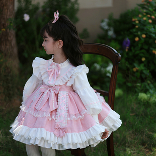 枝芽童装2023秋季女童洛丽塔，连衣裙可爱粉色，小女孩洋气公主裙