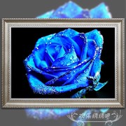 蓝色玫瑰十字绣大款轻奢客厅卧室花卉系列钻石贴画学生手工绣